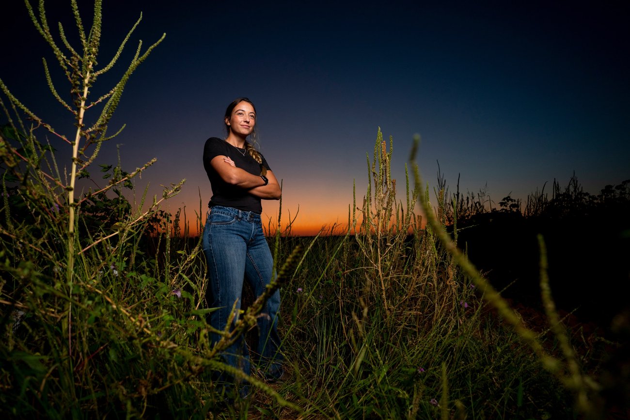Weed Science PhD candidate Sarah Kezar working on the Texas A&M AgriLife Farm in Snook, Texas on Sept. 9, 2021.